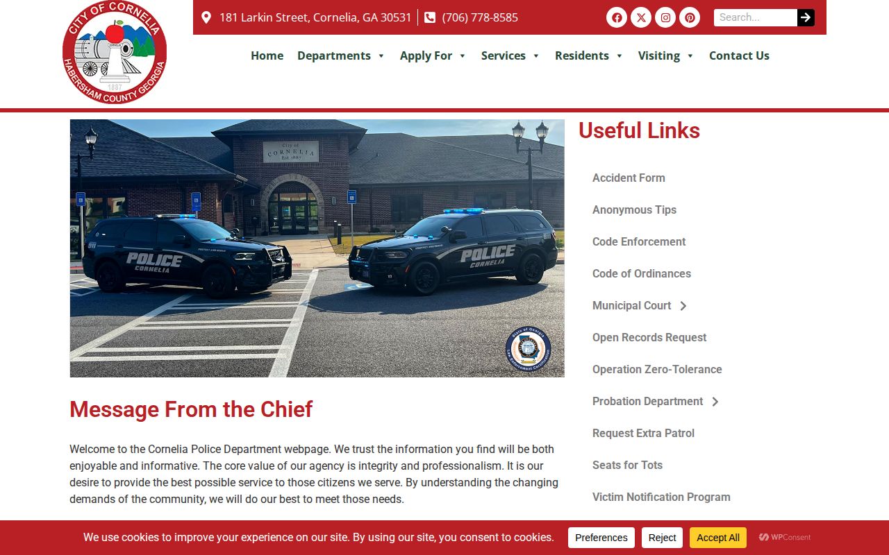 Cornelia Police Department official page for Cornelia, Georgia arrest and open-records information