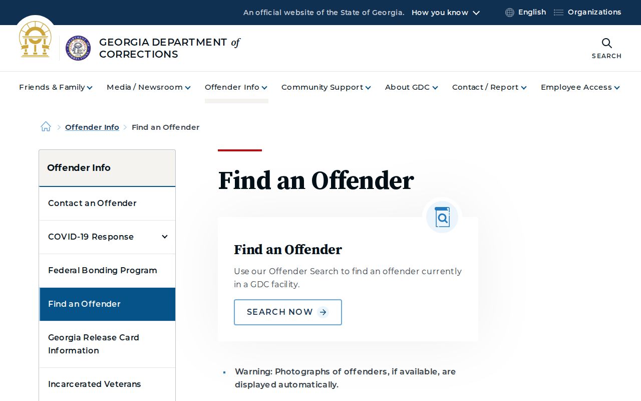Georgia Department of Corrections offender search for state custody records