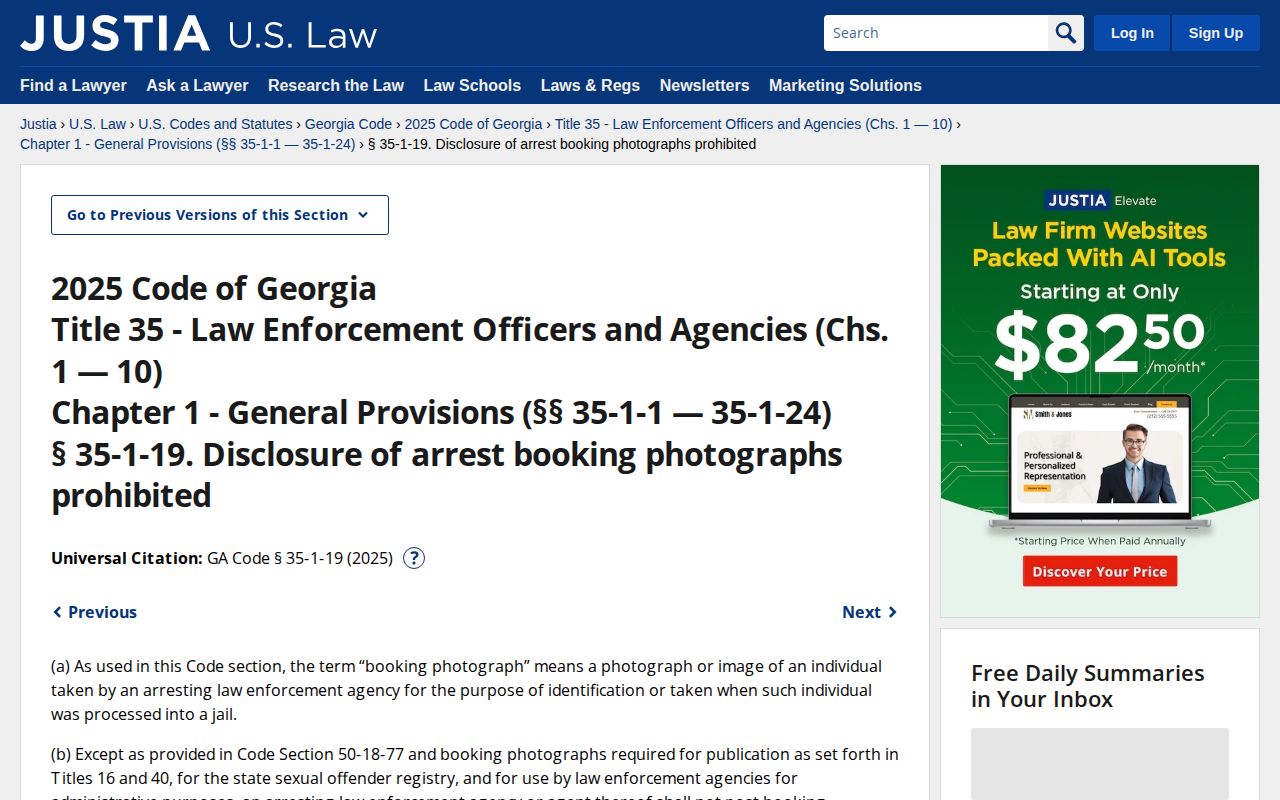 Georgia booking photograph statute for Habersham County record requests