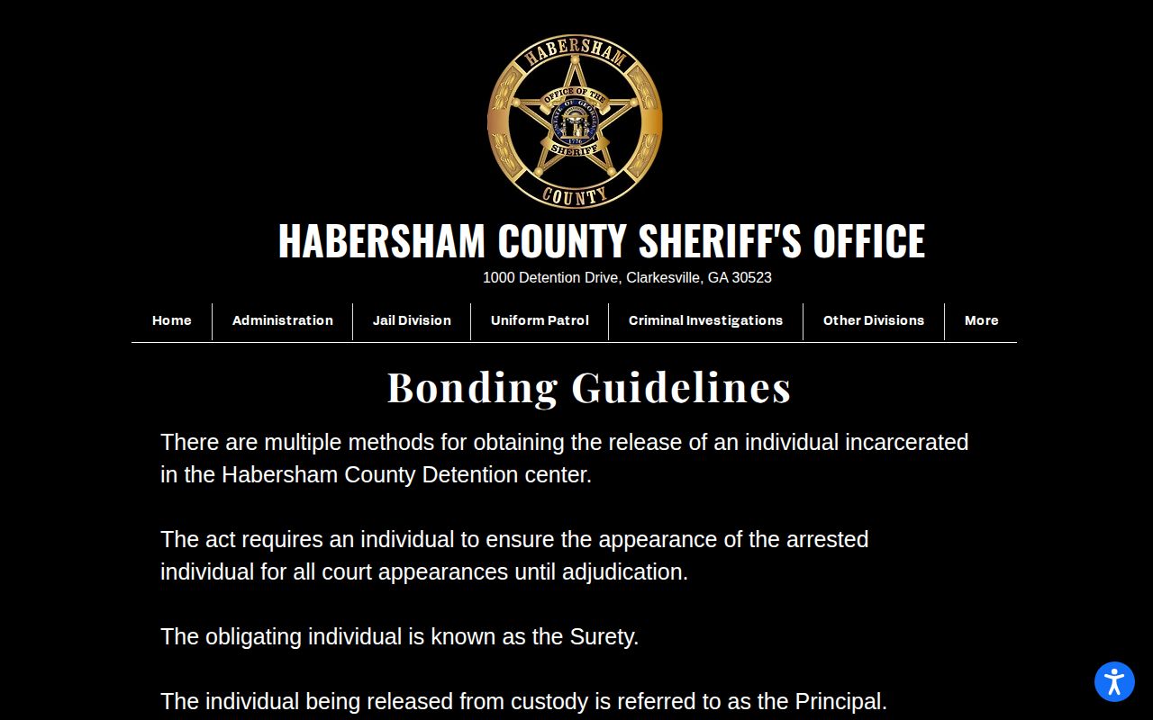 Habersham County Sheriff's Office bonding procedures for a booked person