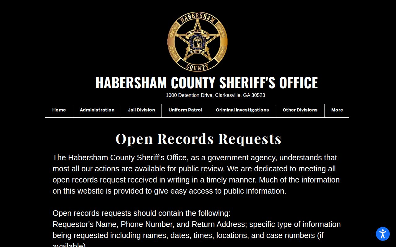 Habersham County Sheriff's Office booking record and photograph request information